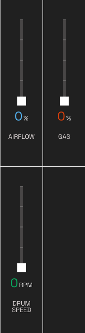 Gas, airflow, and drum speed sliders in the Roast Studio control panel